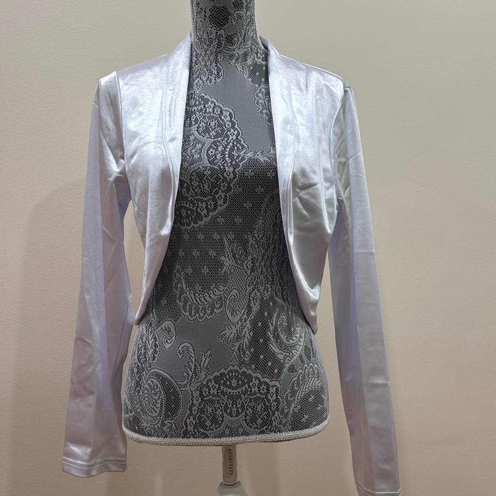 Women open front satin shrug for dresses long sleeve vintage cropped